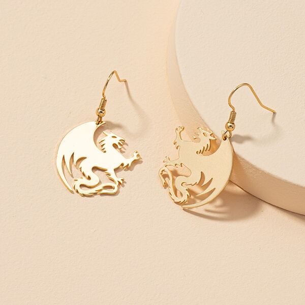 

Western Dragon Design Drop Earrings, Gold