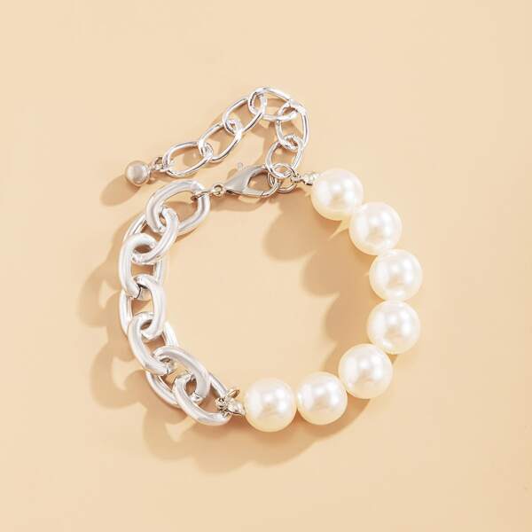 

Faux Pearl Decor Bracelet, Silver