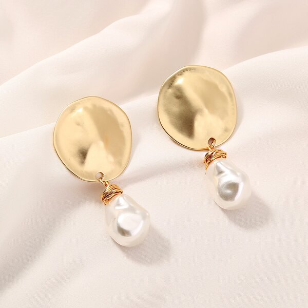 

Faux Pearl Decor Drop Earrings, Gold