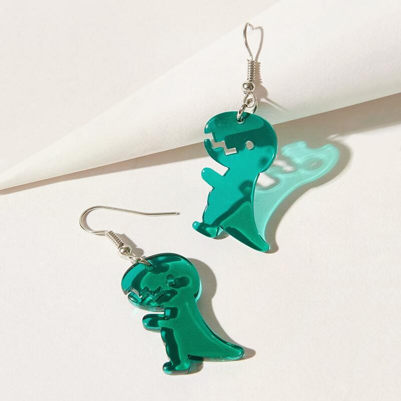 

Clear Cartoon Dinosaur Drop Earrings, Green