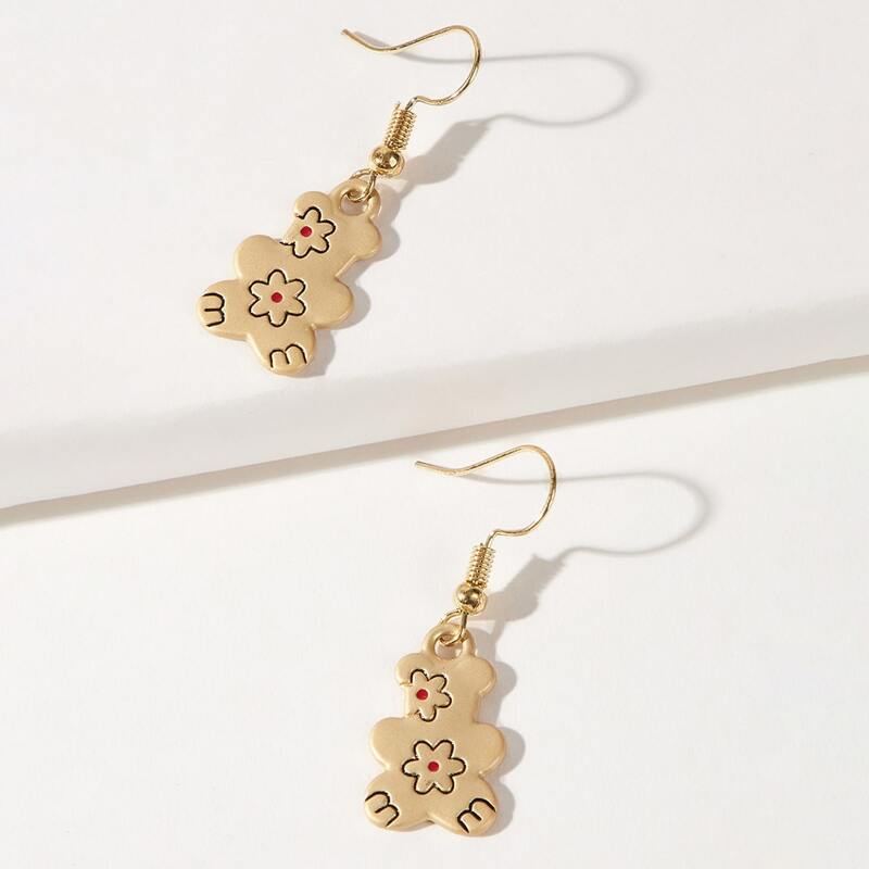 

Cartoon Bear Drop Earrings, Gold