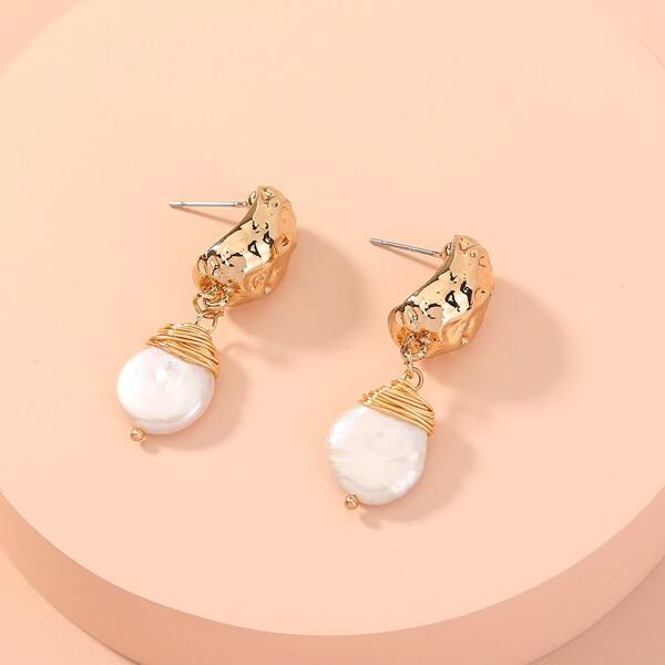 

Faux Pearl Decor Drop Earrings, Gold