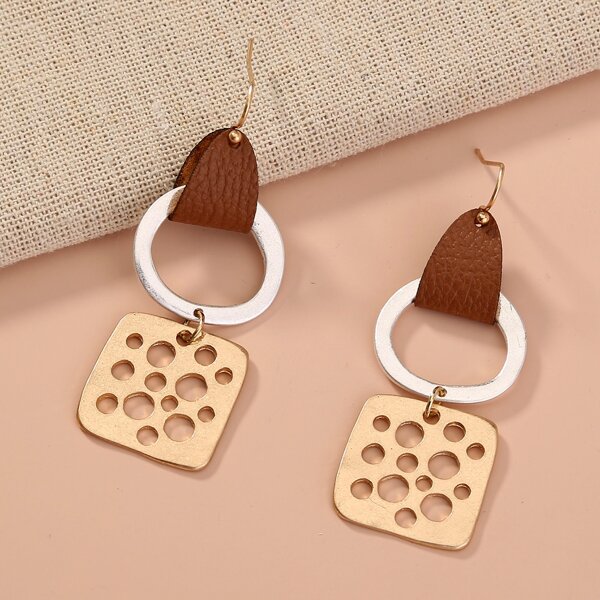 

Hollow Out Square Drop Earrings, Multicolor