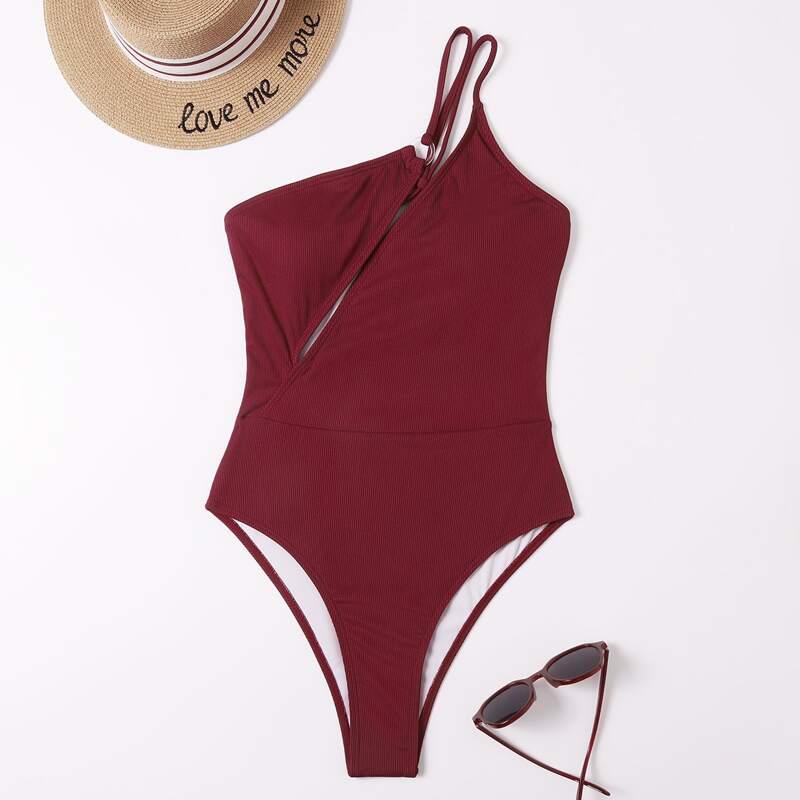 

Cut-out One Shoulder One Piece Swimsuit, Maroon
