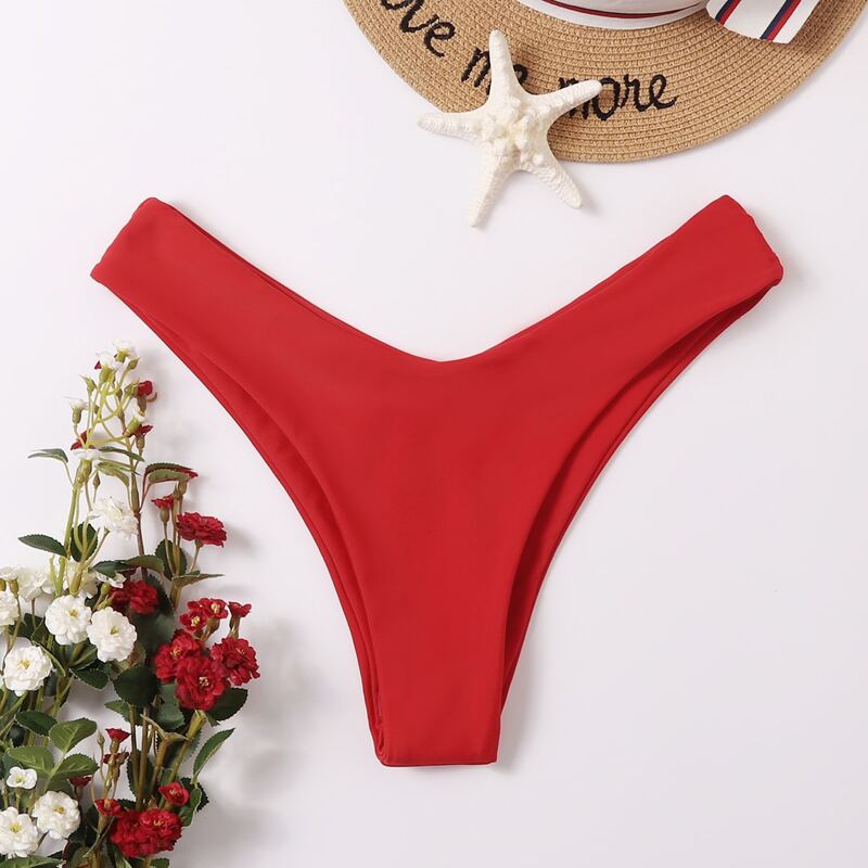 

Solid High Leg Bikini Bottom, Red