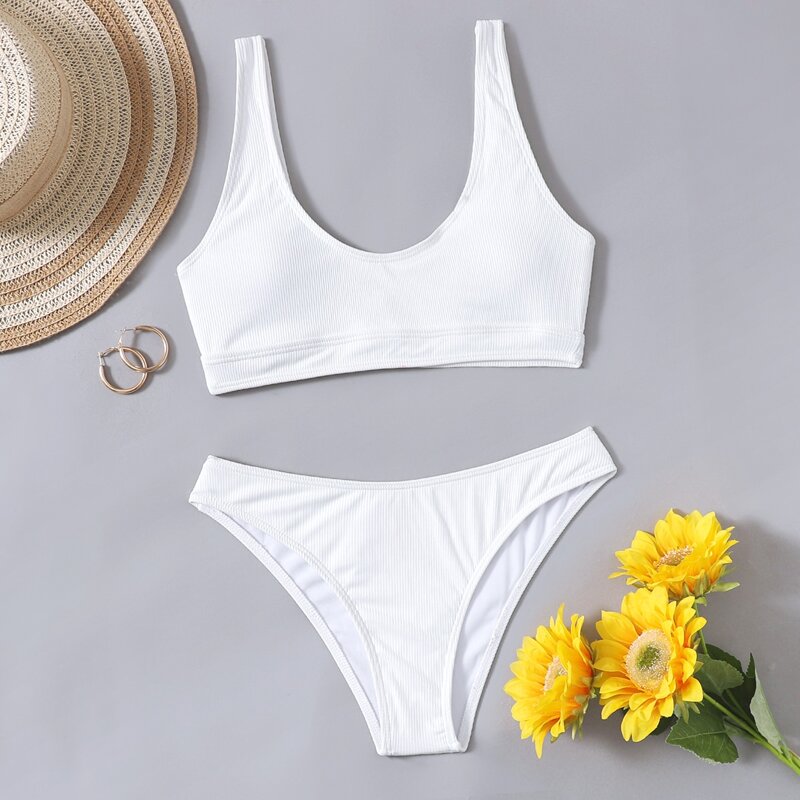 

Ribbed Tank Bikini Swimsuit, White