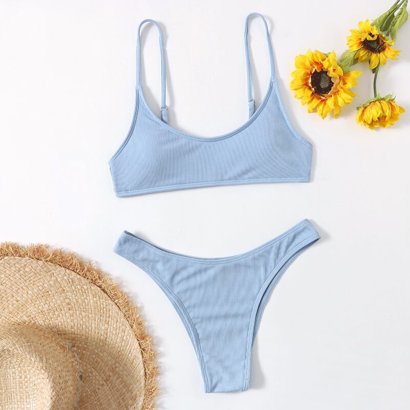

Ribbed Cami Bikini Swimsuit, Baby blue