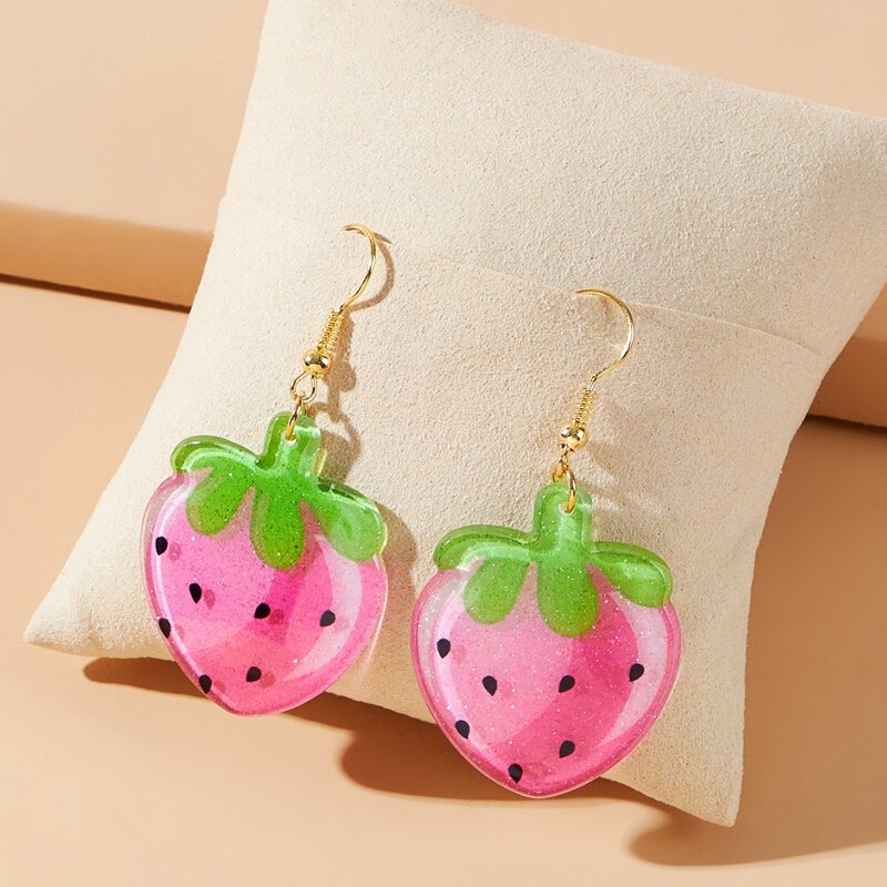 

Strawberry Drop Earrings, Pink