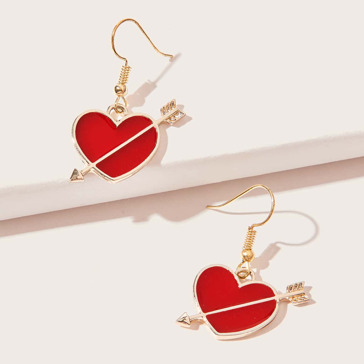 

Heart Drop Earrings, Red