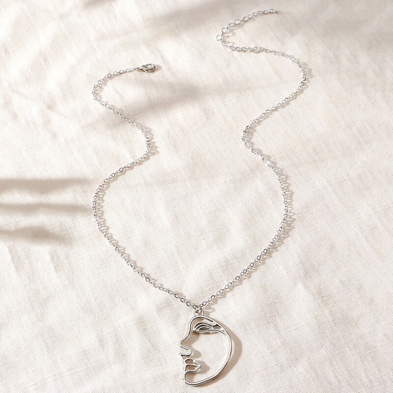 

Abstract Face Charm Necklace, Silver