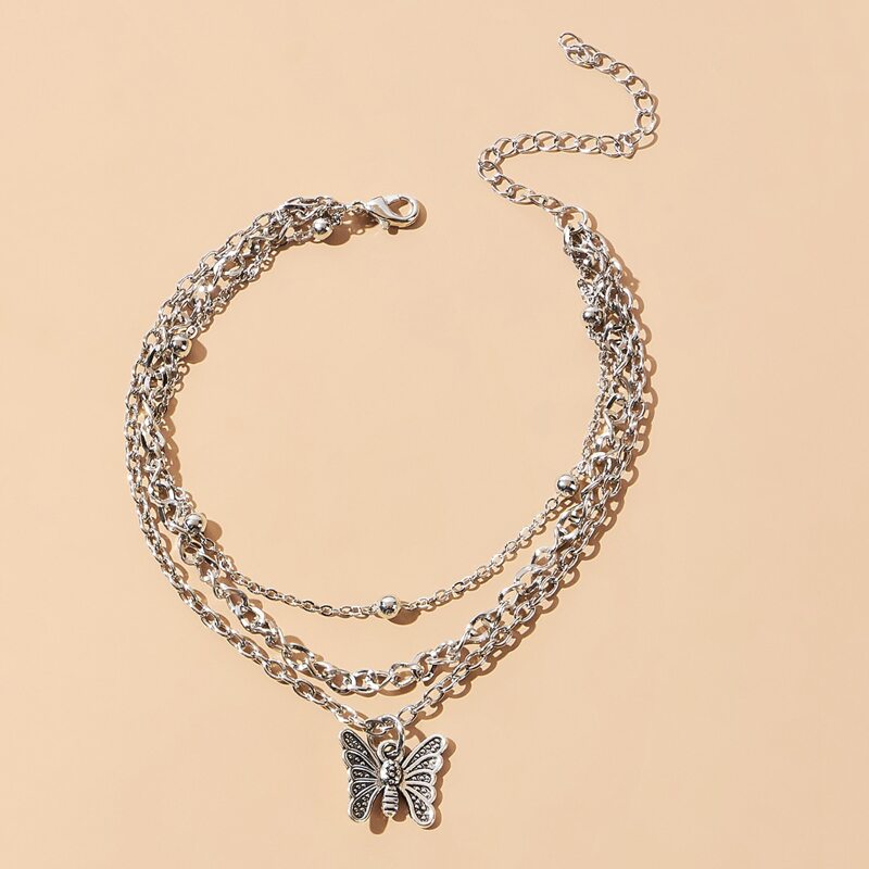 

Butterfly Charm Layered Bracelet, Silver
