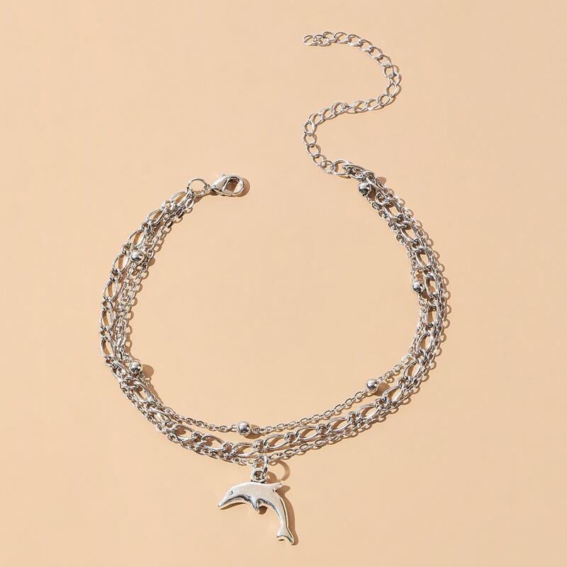 

Dolphin Charm Layered Bracelet, Silver