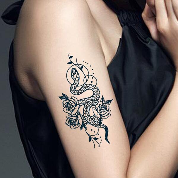 

1sheet Flower & Snake Pattern Tattoo Sticker, Blue