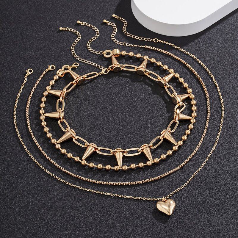 

4pcs Guys Heart Charm Necklace, Gold