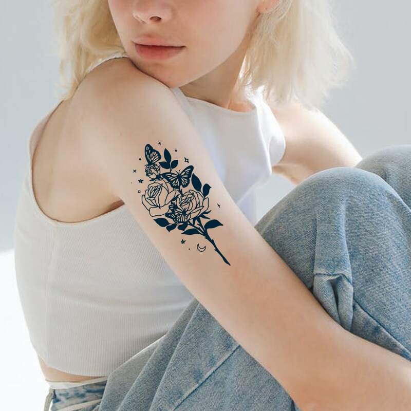 

1sheet Butterfly & Flower Pattern Tattoo Sticker, Blue