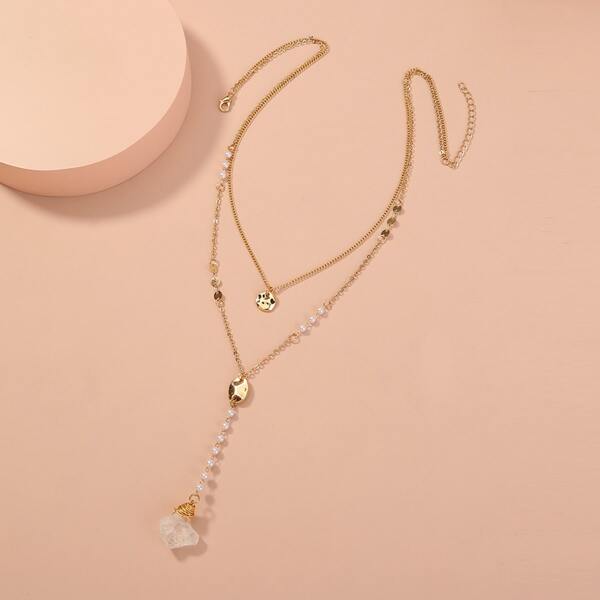 

Faux Pearl Decor Layered Necklace, Gold