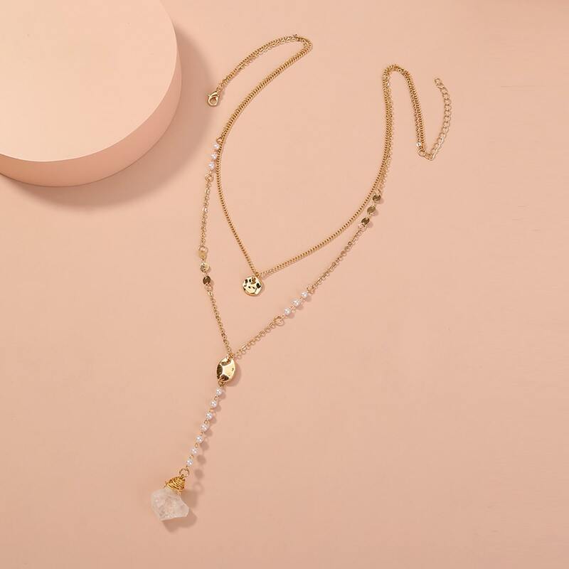 

Faux Pearl Decor Layered Necklace, Gold