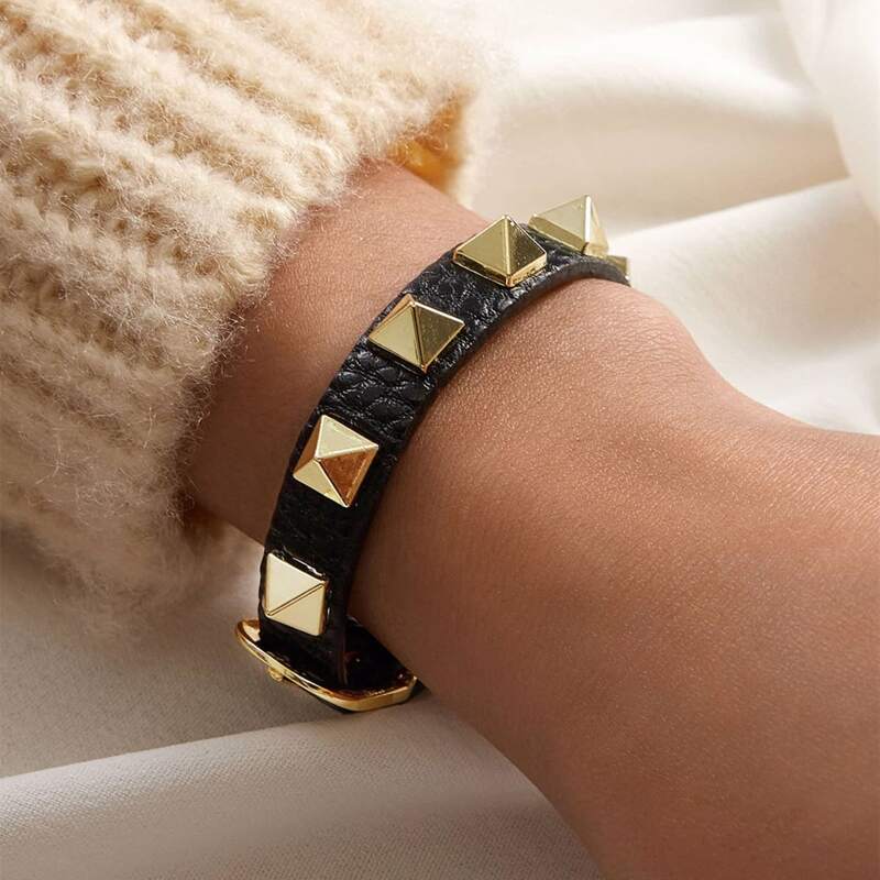 

Rivet Faux Leather Bracelet, Black