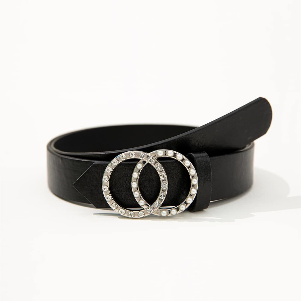 

Rhinestone Ring Buckle Belt, Black