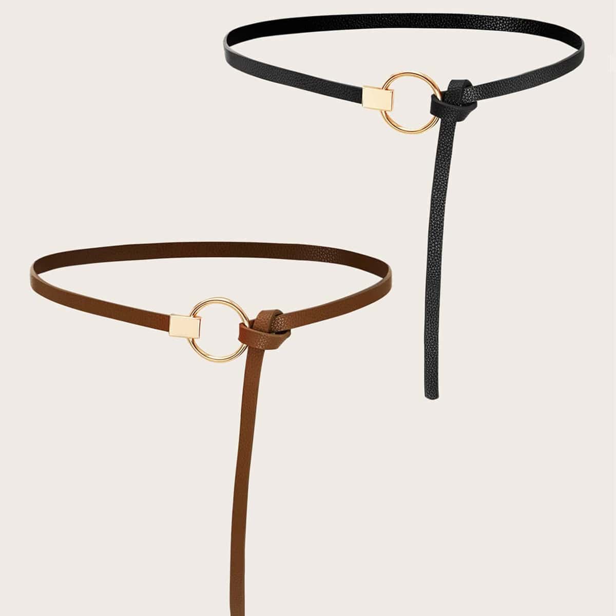 

2pcs Ring Buckle Skinny Belt, Multicolor
