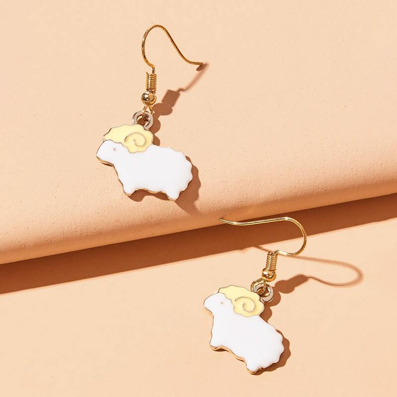 

Cartoon Sheep Drop Earrings, White