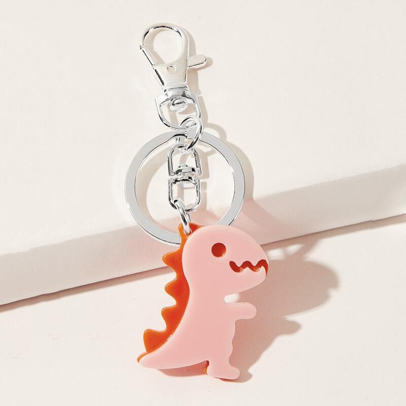 

Cartoon Dinosaur Bag Charm, Baby pink