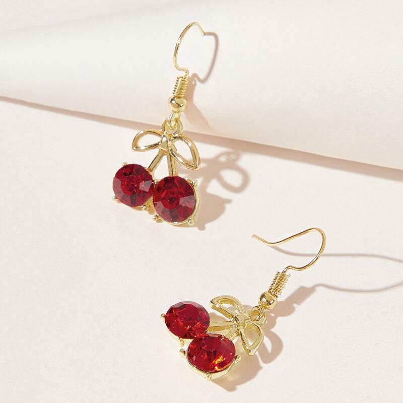 

Rhinestone Cherry Drop Earrings, Red