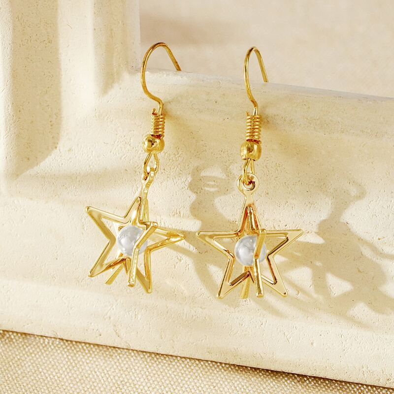 

Faux Pearl Star Drop Earrings, Gold