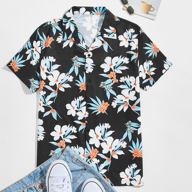 

Guys All Over Floral Print Button Front Shirt, Multicolor