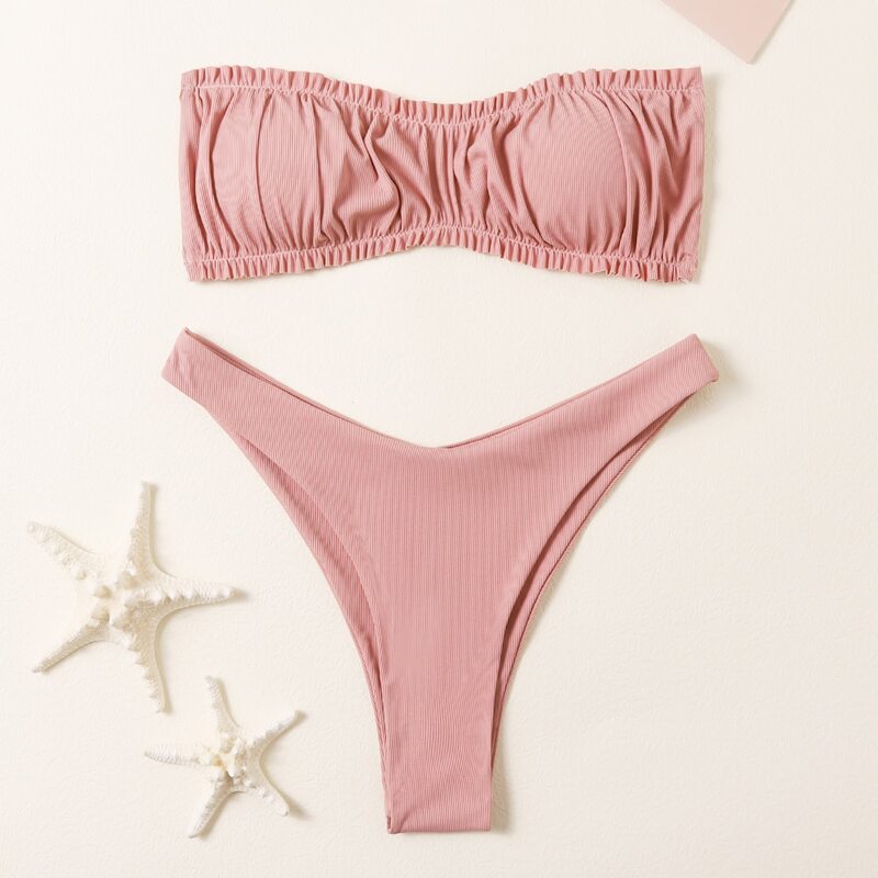 

Ruched Bust High Leg Bikini Swimsuit, Dusty pink