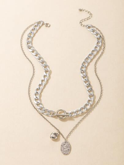 قلادة طبقات بتعليقة قلب مع جغرافي