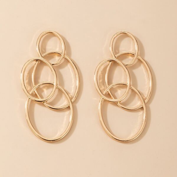 

Layered Round Drop Earrings, Gold