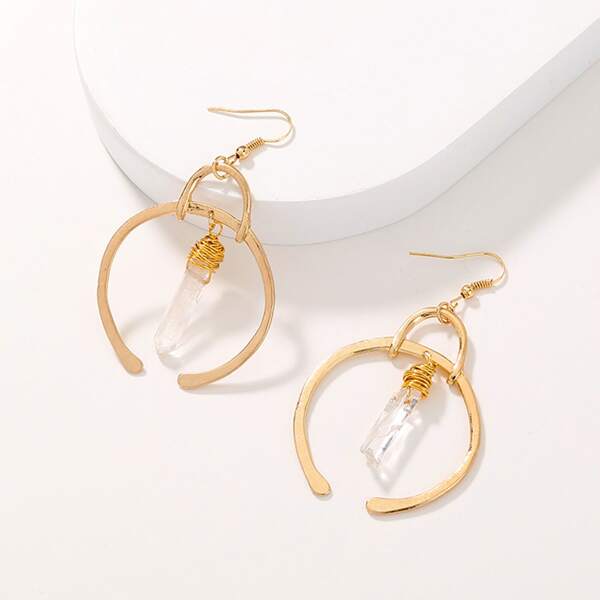 

Crystal Decor Round Drop Earrings, Gold