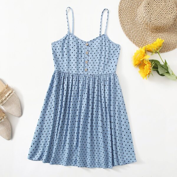 

Buttoned Front Polka Dot Cami Dress, Dusty blue