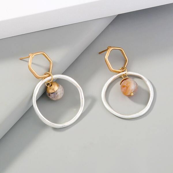 

Natural Stone Decor Round Drop Earrings, Multicolor
