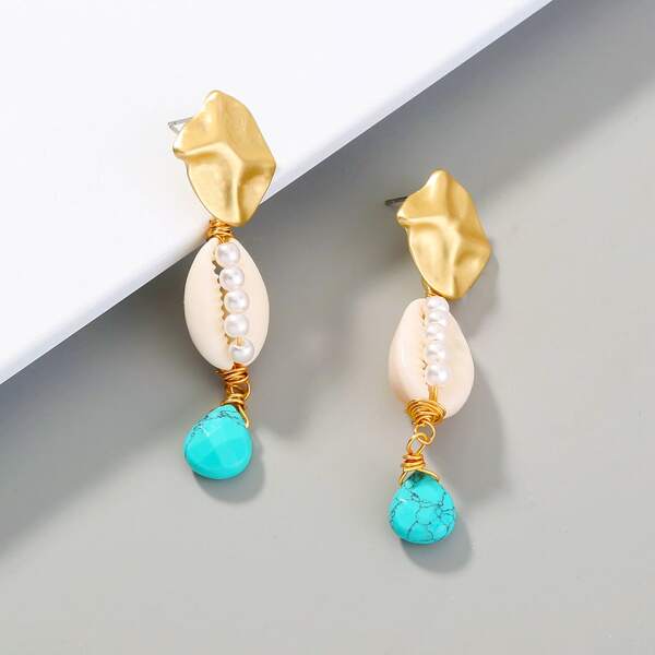 

Faux Pearl Shell Decor Drop Earrings, Multicolor