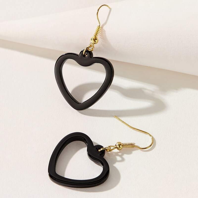 

Heart Drop Earrings, Black