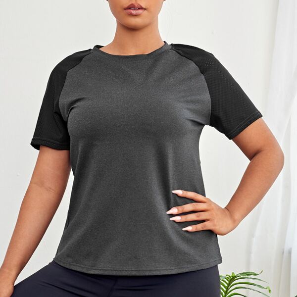 

Plus Contrast Eyelet Sports Tee, Dark grey