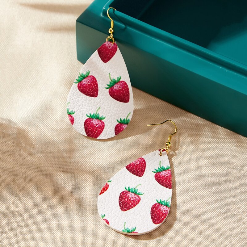 

Strawberry Water Drop Earrings, Red and white