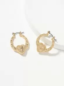 Bamboo Joint Heart Decor Hoop Earrings Valentines,Mom,Mother,Mother's Day,Gift - Yellow Gold - View 1