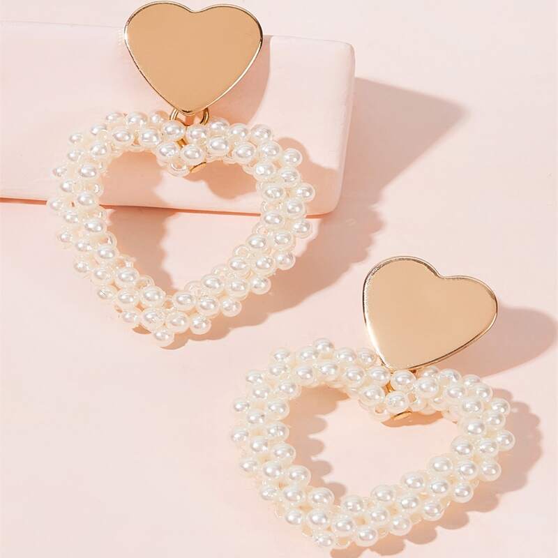 

Faux Pearl Heart Drop Earrings, White