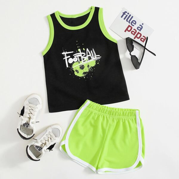 

Toddler Boys Football Print Ringer Tank Top With Track Shorts, Multicolor