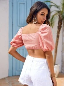 SHEIN لباس علوي قصير بربطة أمامي وباكمام منتفخة