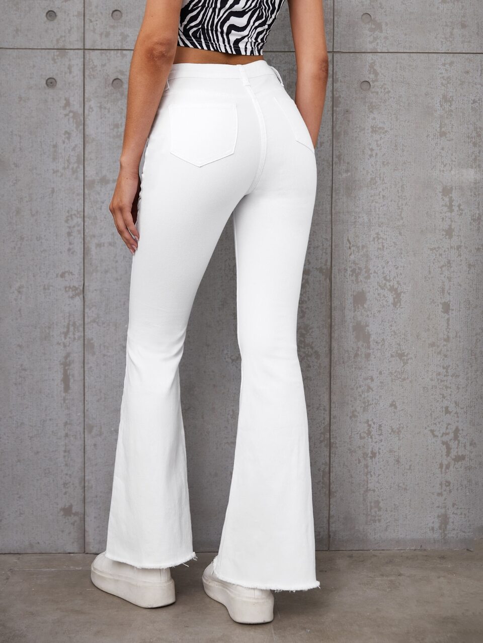 Button Fly Raw Hem Flare Leg Jeans