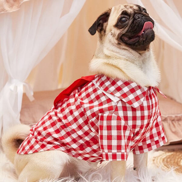 

Plaid Salesperson Pet Costume, Red and white