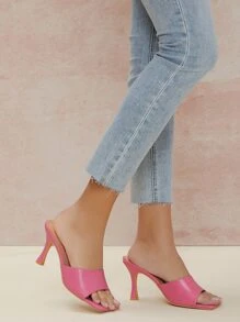 Faux Leather Open-Toe Low Stiletto Heels