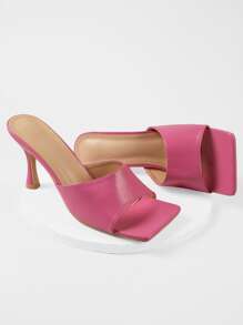 Faux Leather Open-Toe Low Stiletto Heels