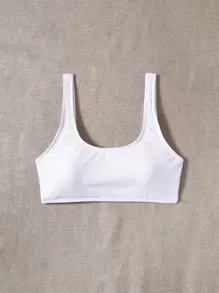 Rib Scoop Neck Bikini Top - White - View 1