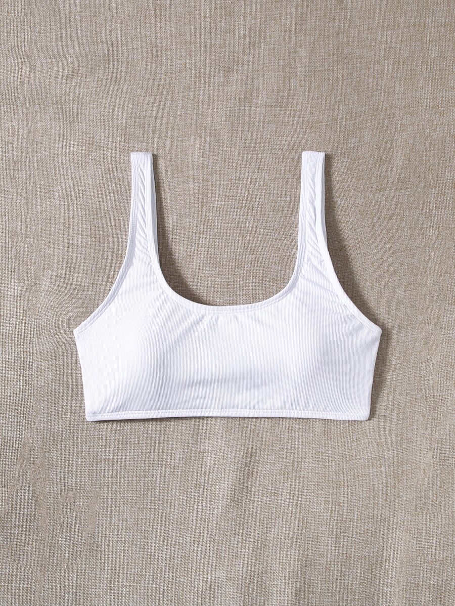 Rib Scoop Neck Bikini Top - White - View 1