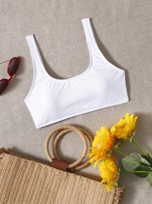 Rib Scoop Neck Bikini Top - White - View 3